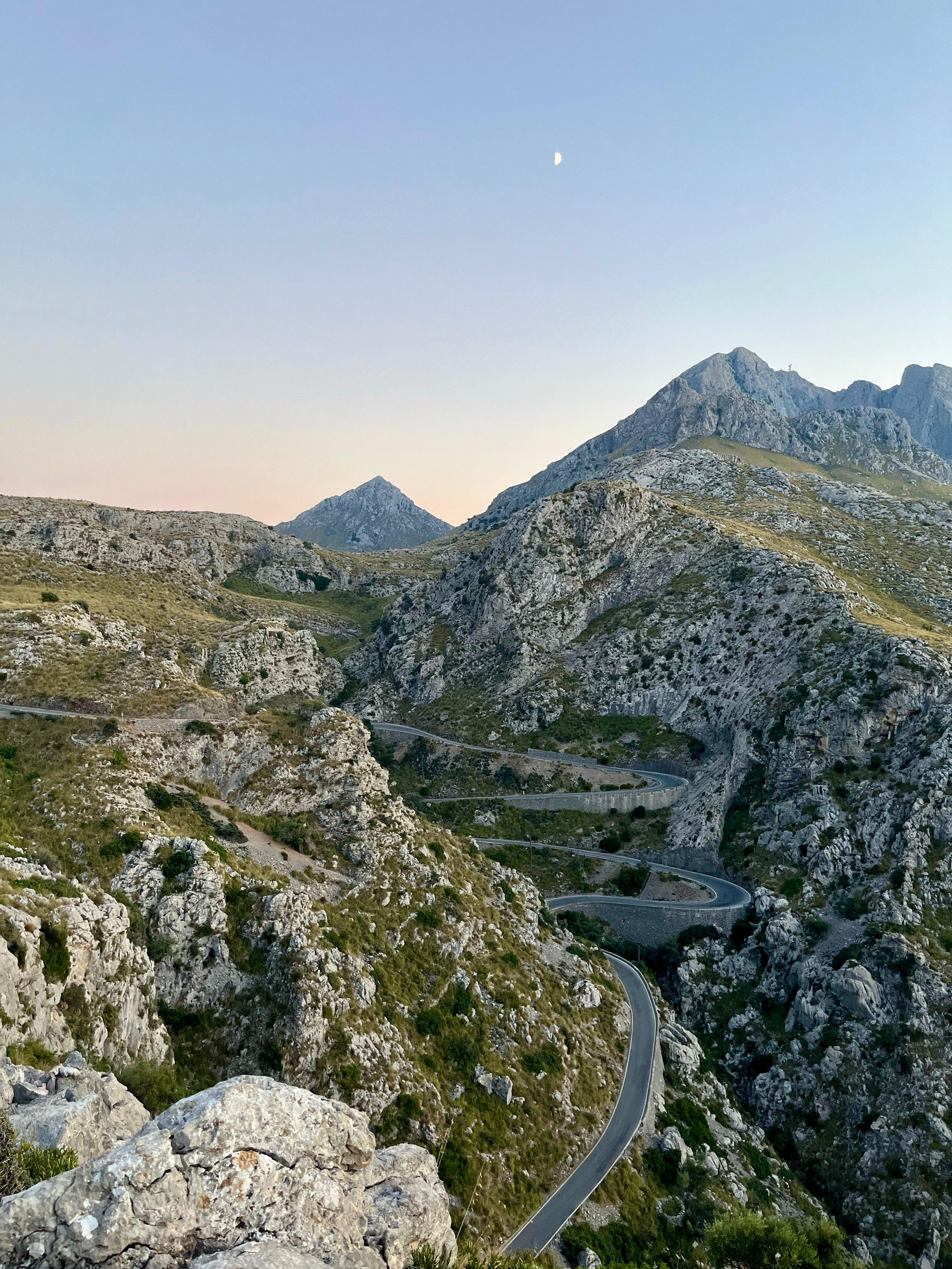 Moon rising over Serra de Tramuntana peaks